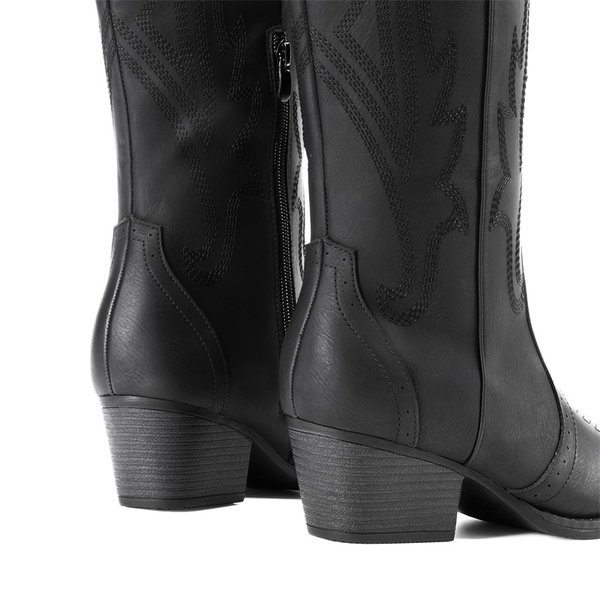 Women’s Mid Heel Western Style Boots - ALL BLACK - 5