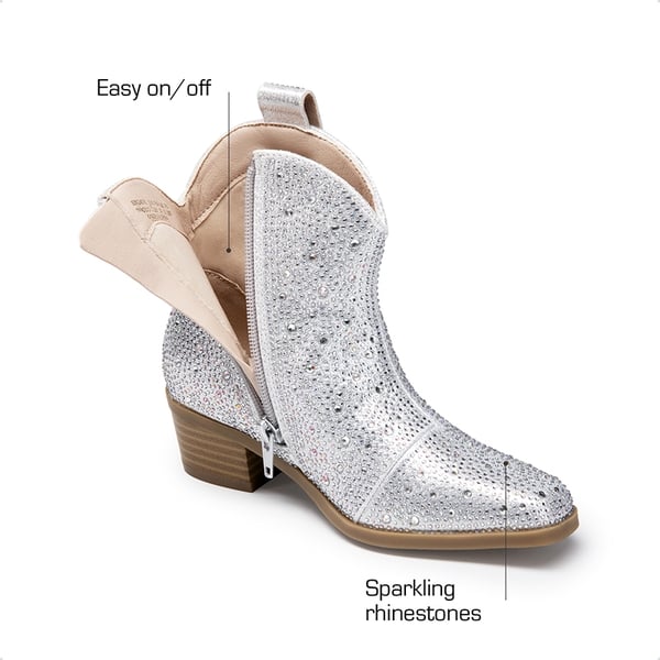 Girls’ Rhinestone Square-Toe Cowgirl Boots - SILVER - 2