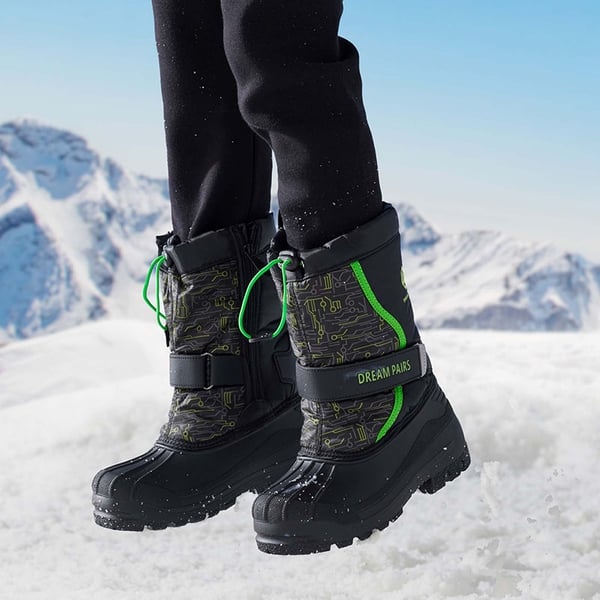 Girls & Boys Waterproof Snow Boots - BLACK NEON GREEN - 4