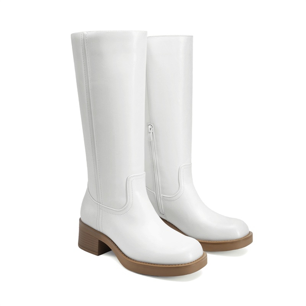 Women’s Square Toe Knee-High Boots - WHITE - 3