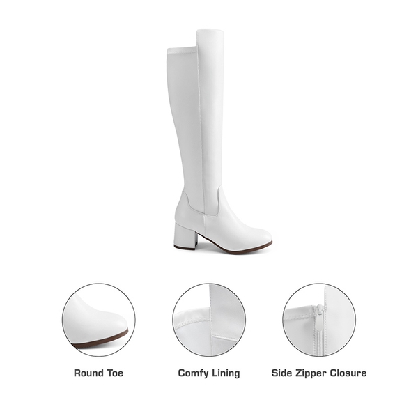 Chunky Knee High Stretch Boots - WHITE - 3