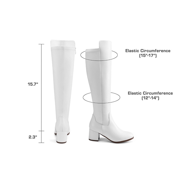 Chunky Knee High Stretch Boots - WHITE - 4