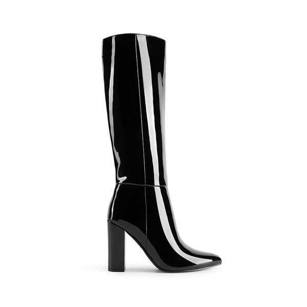 Women’s Pointed-Toe Chunky Heel Knee-high Boots  - BLACK-PAT - 1