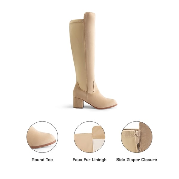 Chunky Knee High Stretch Boots - NUDE-SUEDE - 3