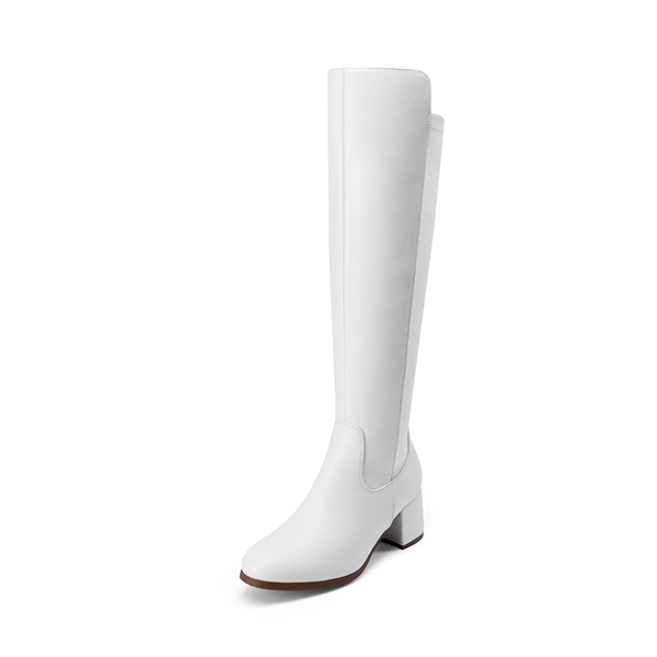 Chunky Knee High Stretch Boots - WHITE -  0