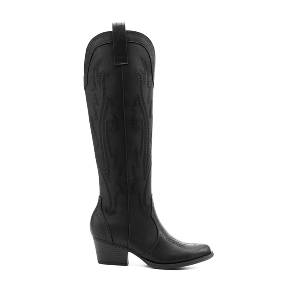Women’s Mid Heel Western Style Boots - ALL BLACK - 1