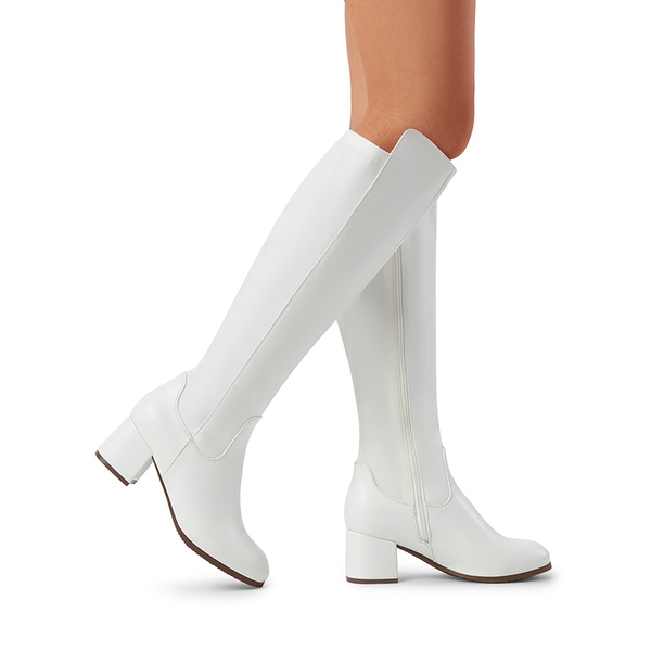 Chunky Knee High Stretch Boots - WHITE - 2
