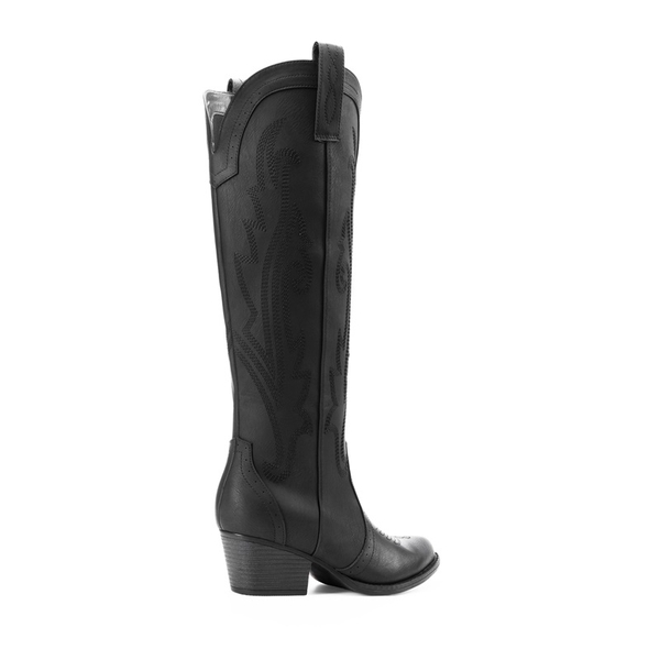 Women’s Mid Heel Western Style Boots - ALL BLACK - 2