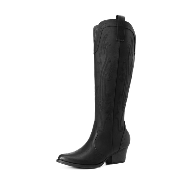 Women’s Mid Heel Western Style Boots - ALL BLACK -  0