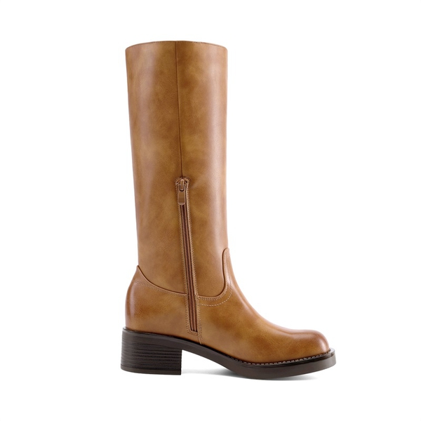 [Brynn] Women’s Square Toe Knee-High Boots - TAN - 4