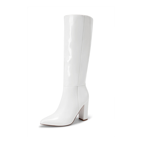 Women’s Pointed-Toe Chunky Heel Knee-high Boots  - WHITE-PAT -  0