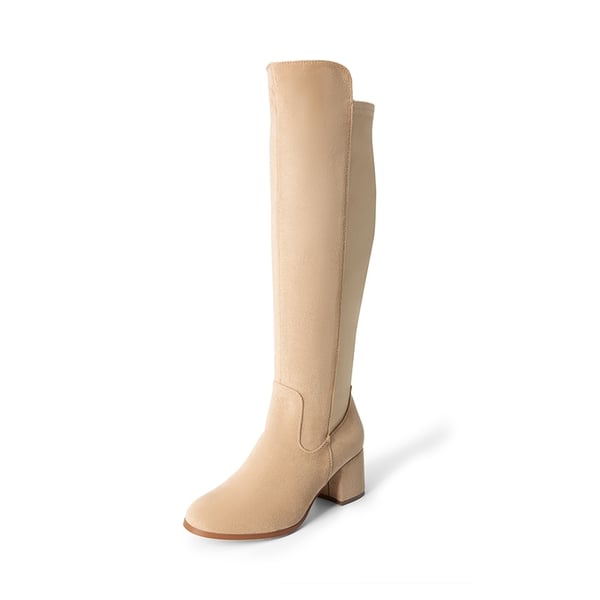 Chunky Knee High Stretch Boots - NUDE-SUEDE -  0