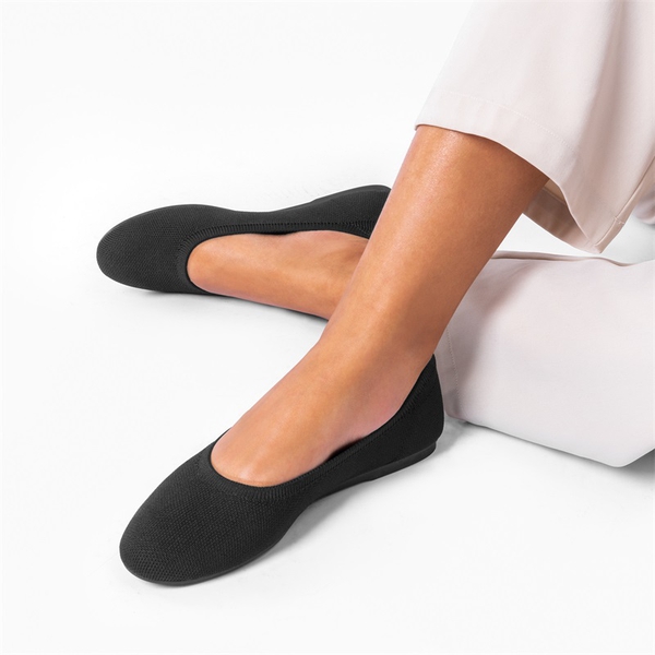 Ascenelle Women’s Round-Toe Arch-Support Ballet Flats Knit Edition - BLACK-KNIT - 6