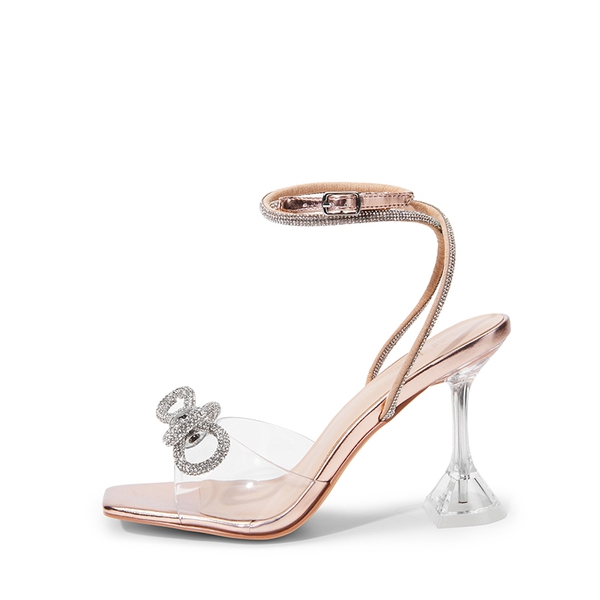 Women’s Rhinestone Bowknot High-Heeled Sandals - ROSE GOLD-PU - 1