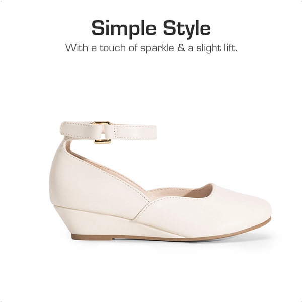 Girls’ Glitter Strap Comfort Pumps - IVORY - 4