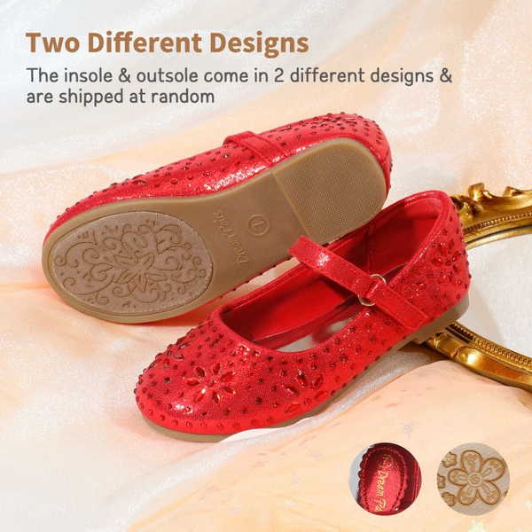 Girls’ Rhinestone Pearl Suede Ankle Strap Flats - RED - 3