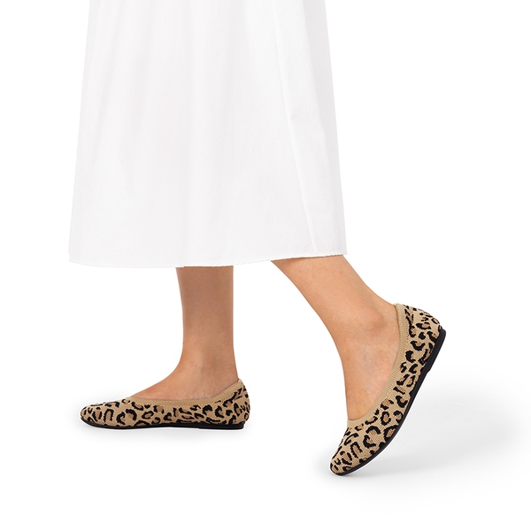 Ascenelle Women’s Round-Toe Arch-Support Ballet Flats Knit Edition - LEOPARD - 6