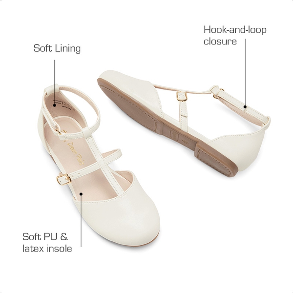 Girls’ Buckle Strap Vegan Leather Dress Shoes - IVORY - 5