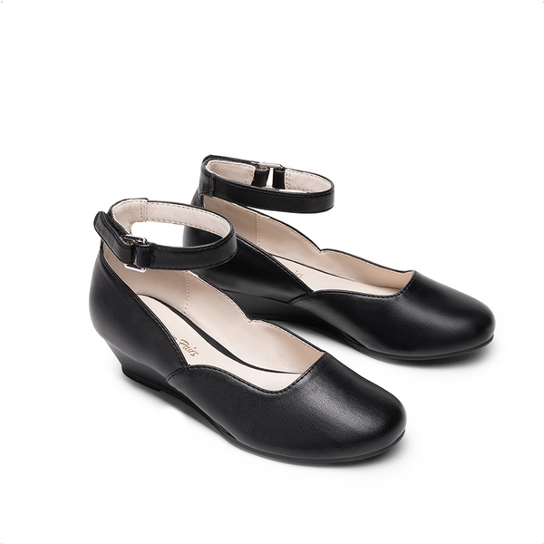 Girls’ Glitter Strap Comfort Pumps - ALL BLACK - 1