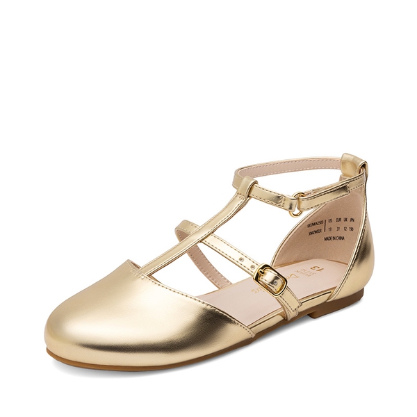 Girls’ Buckle Strap Vegan Leather Dress Shoes - GOLD -  0