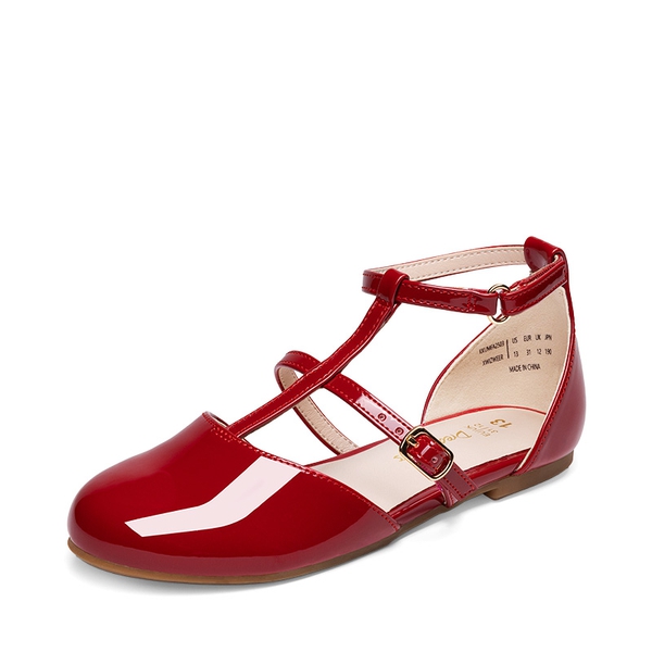 Girls’ Buckle Strap Vegan Leather Dress Shoes - RED -  0