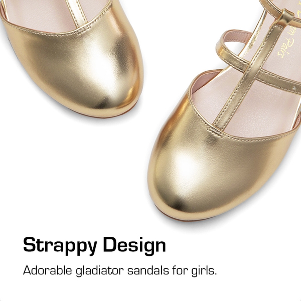 Girls’ Buckle Strap Vegan Leather Dress Shoes - GOLD - 2