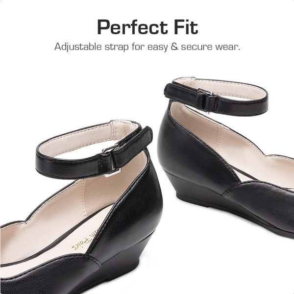 Girls’ Glitter Strap Comfort Pumps - ALL BLACK - 3