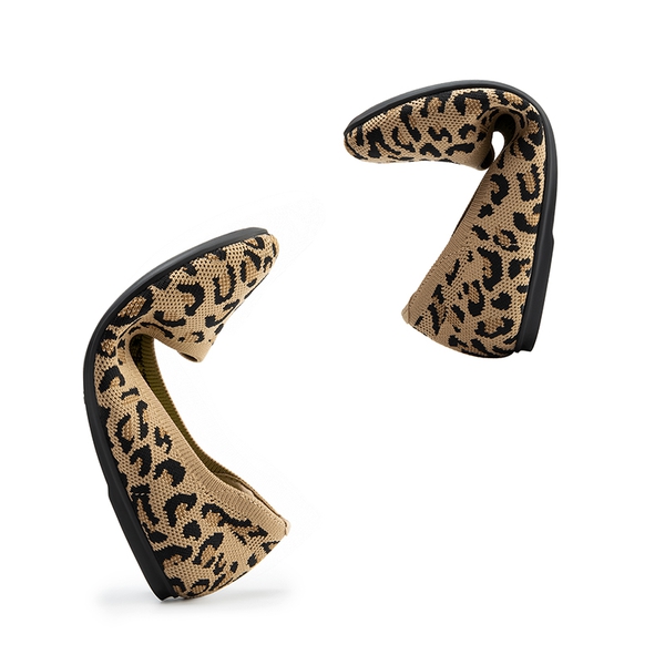 Ascenelle Women’s Round-Toe Arch-Support Ballet Flats Knit Edition - LEOPARD - 3