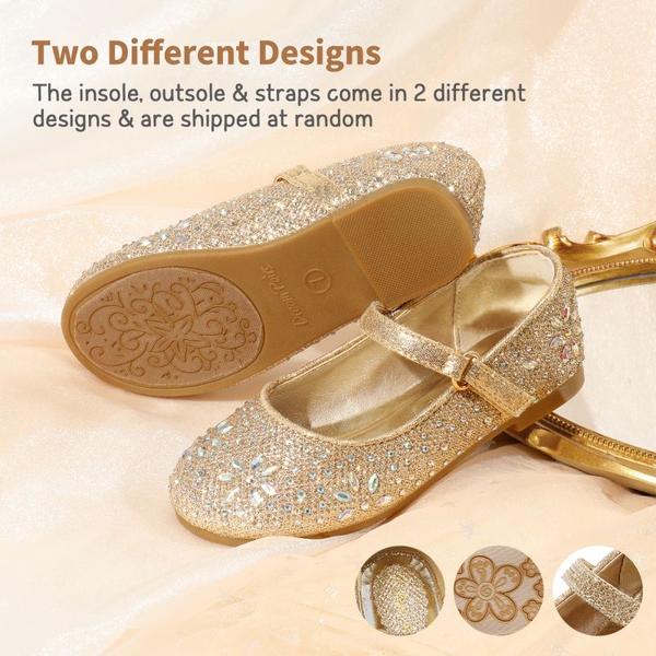 Girls’ Rhinestone Pearl Suede Ankle Strap Flats - GOLD - 3