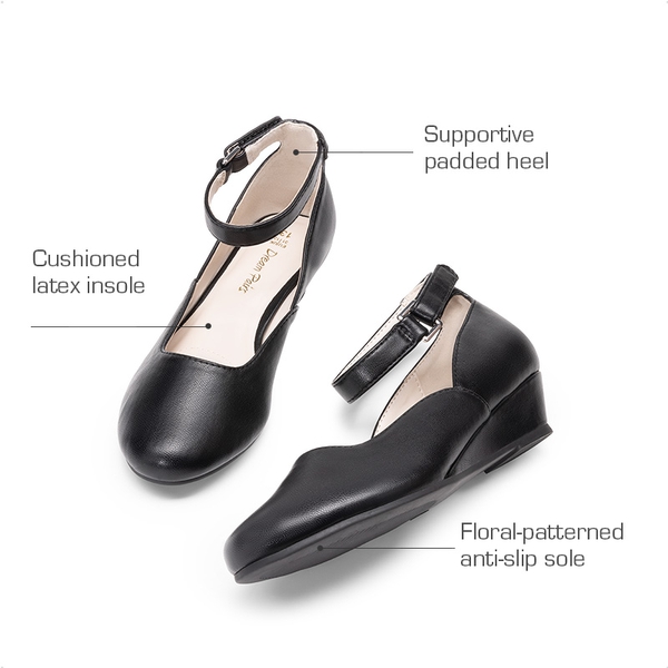 Girls’ Glitter Strap Comfort Pumps - ALL BLACK - 2