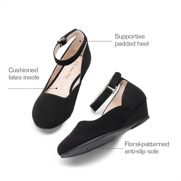 Girls’ Glitter Strap Comfort Pumps - BLACK - 2