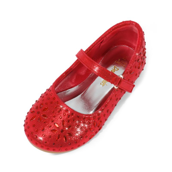 Girls’ Rhinestone Pearl Suede Ankle Strap Flats - RED -  0