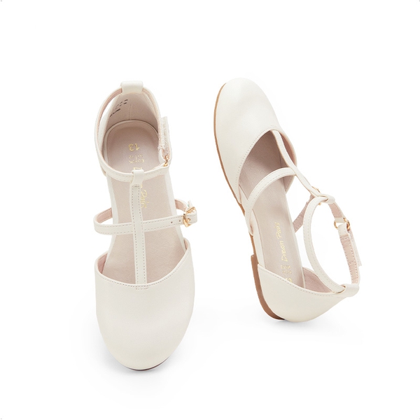 Girls’ Buckle Strap Vegan Leather Dress Shoes - IVORY - 1