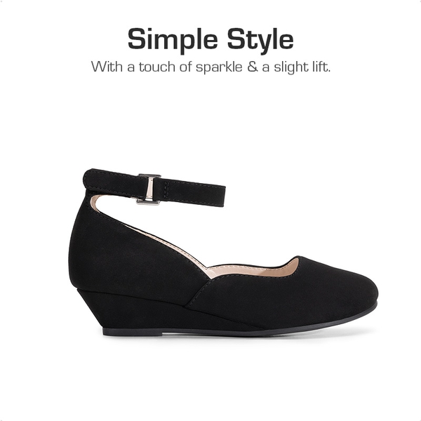 Girls’ Glitter Strap Comfort Pumps - BLACK - 4