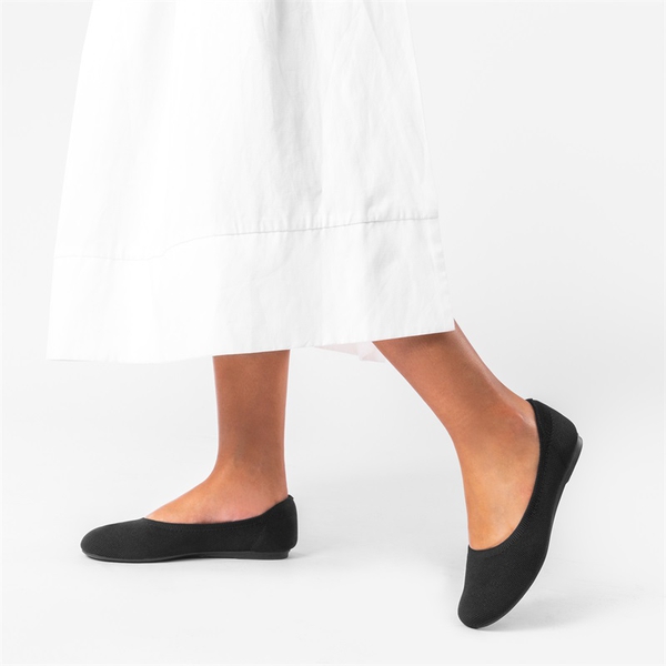 Ascenelle Women’s Round-Toe Arch-Support Ballet Flats Knit Edition - BLACK-KNIT - 7
