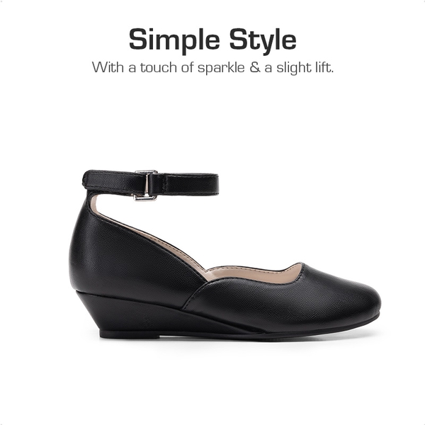 Girls’ Glitter Strap Comfort Pumps - ALL BLACK - 4