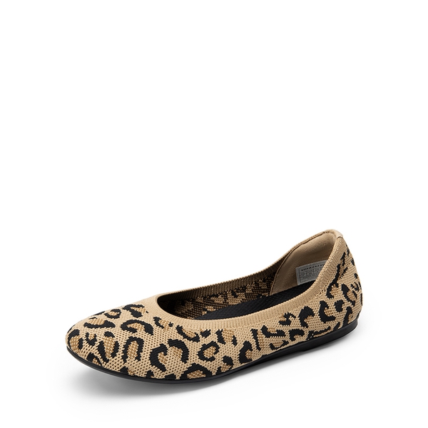 Ascenelle Women’s Round-Toe Arch-Support Ballet Flats Knit Edition - LEOPARD -  0
