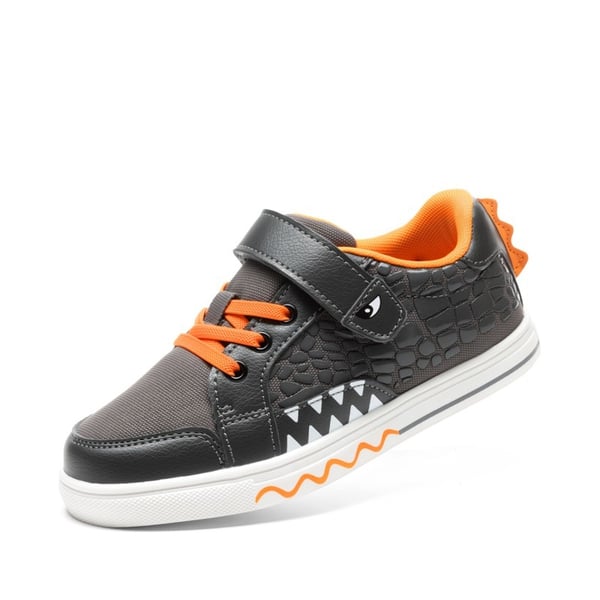 Kids’ Dinosaur-Inspired Hook-and-Loop Sneakers - GREY/ORANGE -  0