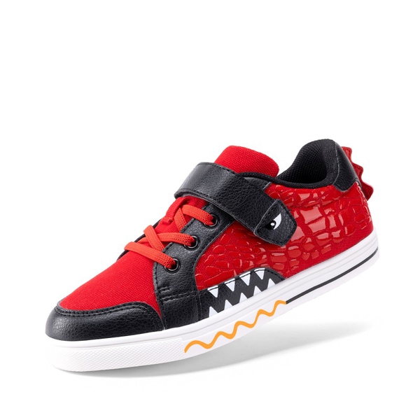 Kids’ Dinosaur-Inspired Hook-and-Loop Sneakers - RED/BLACK -  0