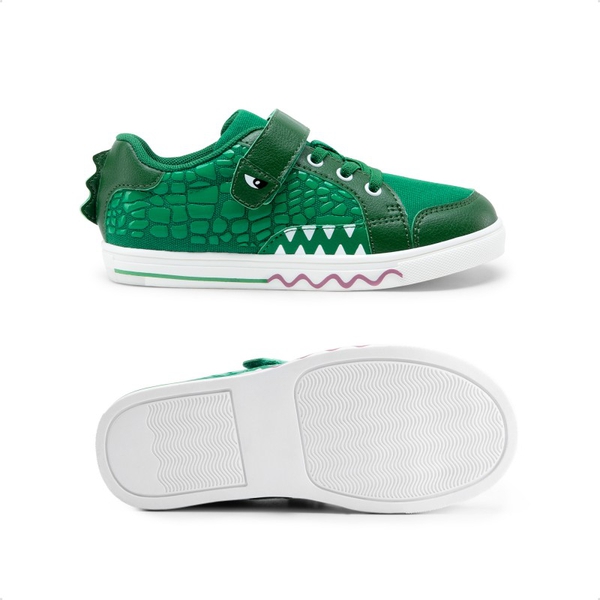 Kids’ Dinosaur-Inspired Hook-and-Loop Sneakers - GREEN - 4