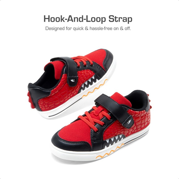 Kids’ Dinosaur-Inspired Hook-and-Loop Sneakers - RED/BLACK - 2