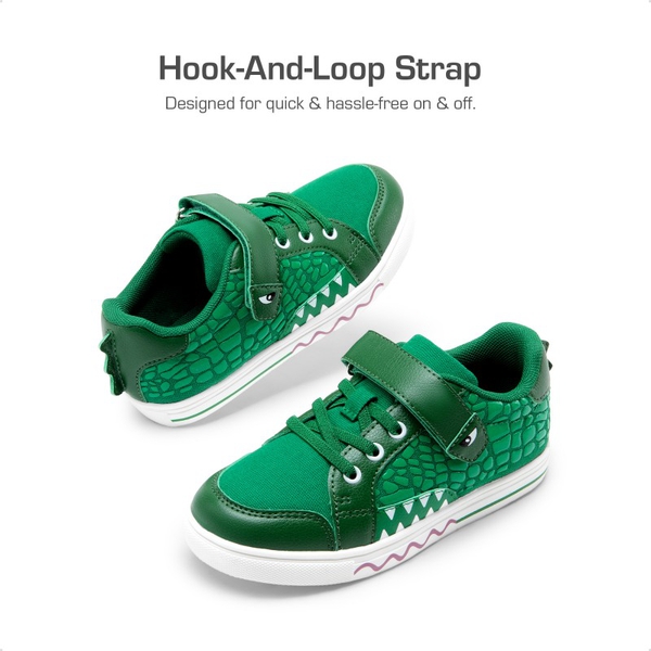 Kids’ Dinosaur-Inspired Hook-and-Loop Sneakers - GREEN - 2