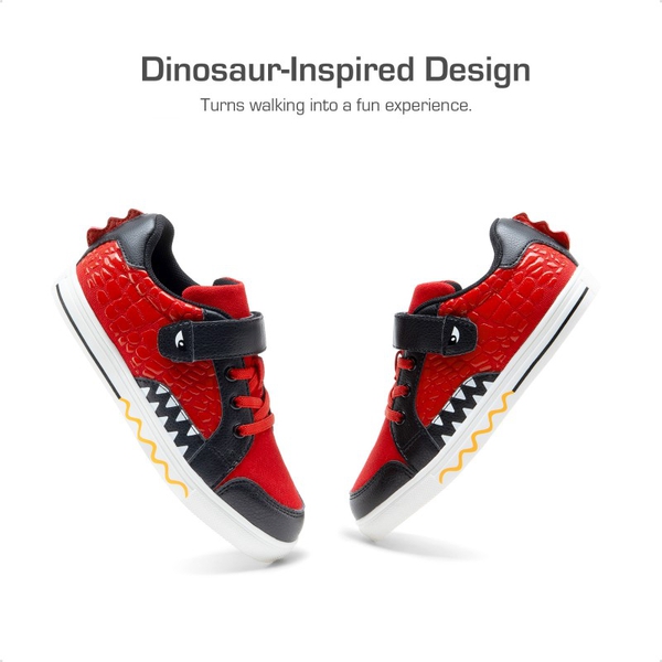 Kids’ Dinosaur-Inspired Hook-and-Loop Sneakers - RED/BLACK - 3