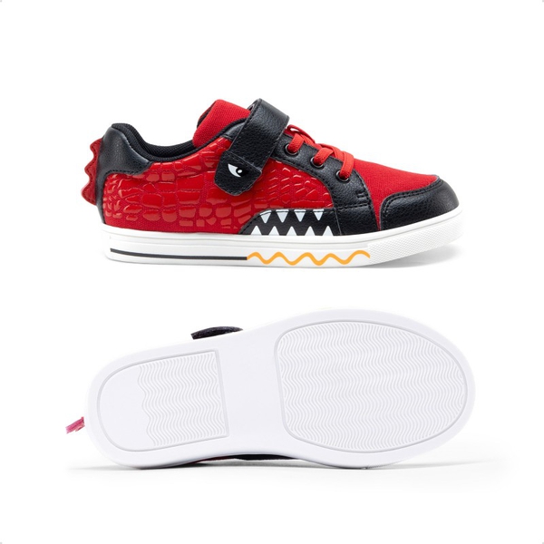 Kids’ Dinosaur-Inspired Hook-and-Loop Sneakers - RED/BLACK - 4