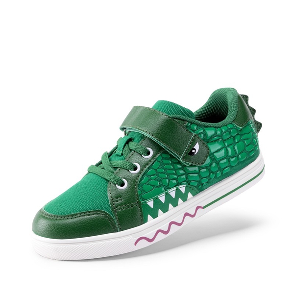 Kids’ Dinosaur-Inspired Hook-and-Loop Sneakers - GREEN -  0