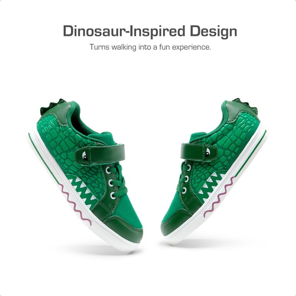 Kids’ Dinosaur-Inspired Hook-and-Loop Sneakers - GREEN - 3