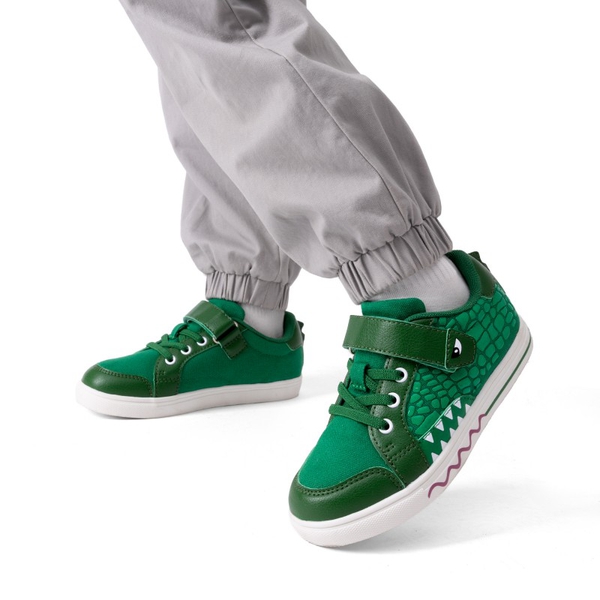 Kids’ Dinosaur-Inspired Hook-and-Loop Sneakers - GREEN - 5