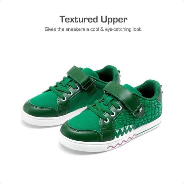 Kids’ Dinosaur-Inspired Hook-and-Loop Sneakers - GREEN - 1
