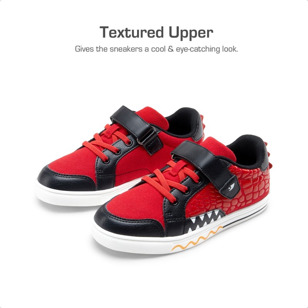 Kids’ Dinosaur-Inspired Hook-and-Loop Sneakers - RED/BLACK - 1