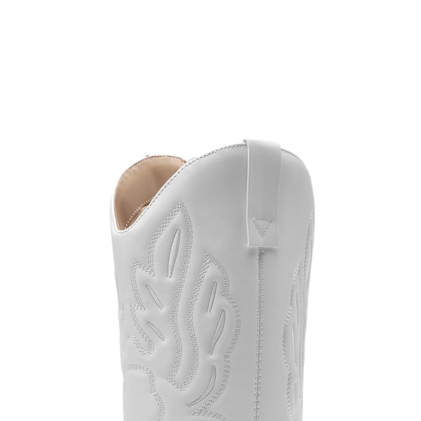 Women’s Embroidered Pointed-Toe Mid-Calf Western Boots - WHITE-PU - 5